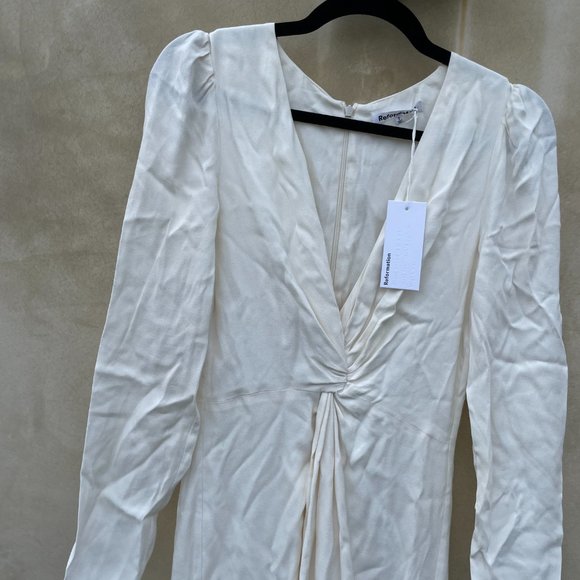 Reformation Gatsby Maxi Dress Ivory Deep V-Neck Twist Front Detail High Slit - Picture 5 of 12